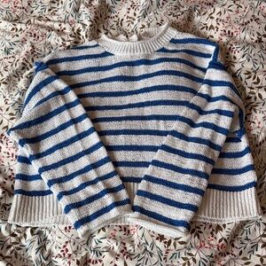 J. Crew Blue and White Striped Crewneck Sweater